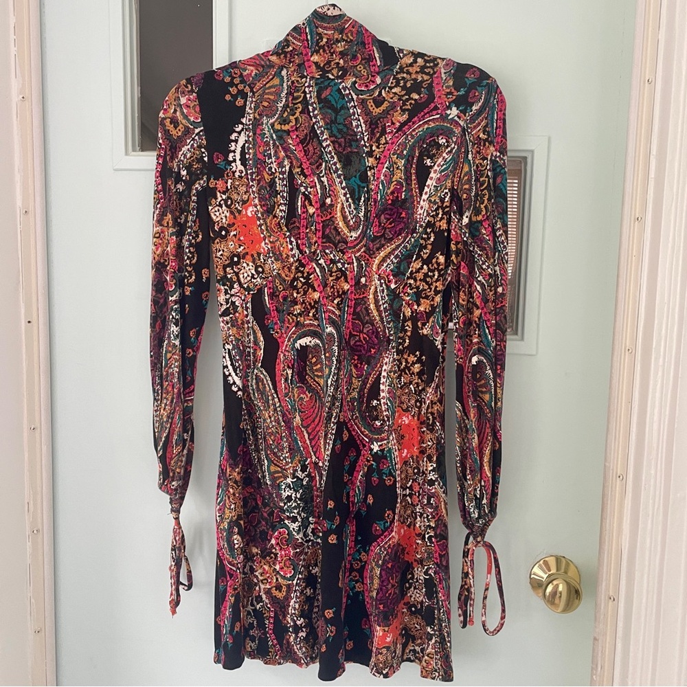 Free People Paisley Mock Neck Long Sleeve Mini Dress